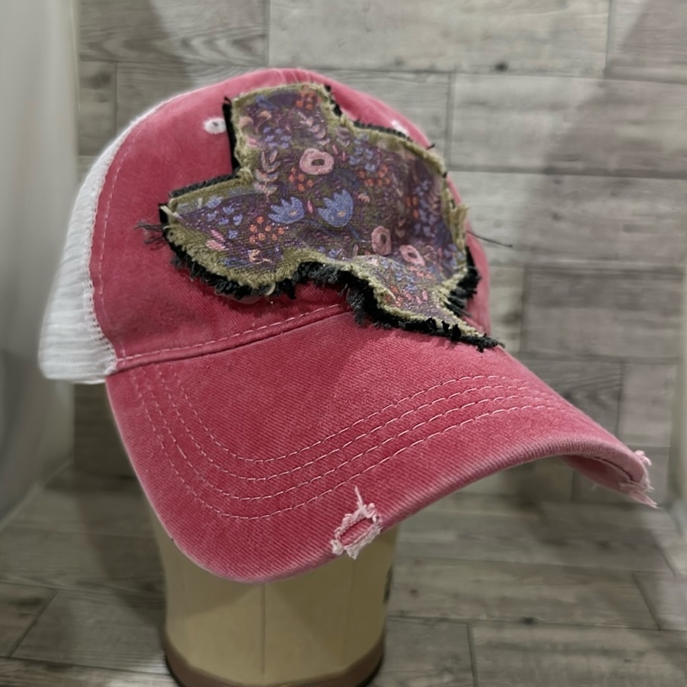 Pink distressed Texas trucker baseball cap hat